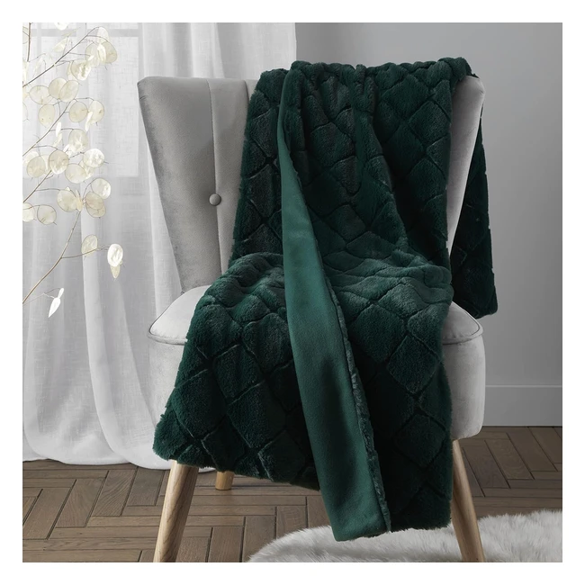 Catherine Lansfield Cosy Diamond Faux Fur Blanket Throw 130x170cm - Bottle Green
