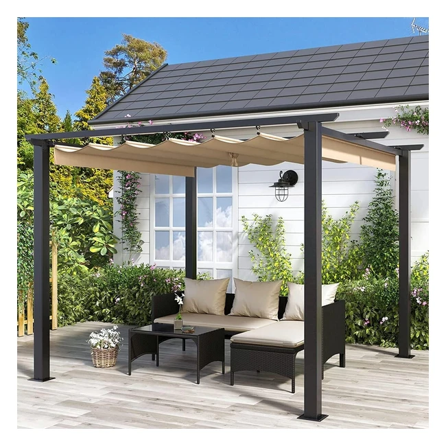 Bigzzia 3mx3m Metal Pergola Retractable Roof Outdoor Gazebo SPF15 PU Coated Cano