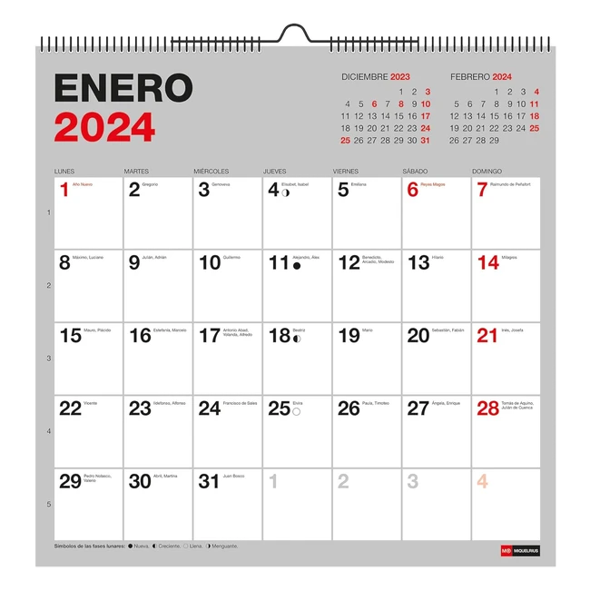 Calendario de Pared 2024 Miquelrius Basic 300x300mm Espiral Doble