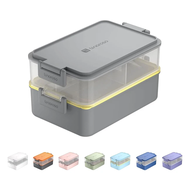 Linoroso Porta Pranzo Ermetico con Posate Bento Box Senza BPA - Grigio