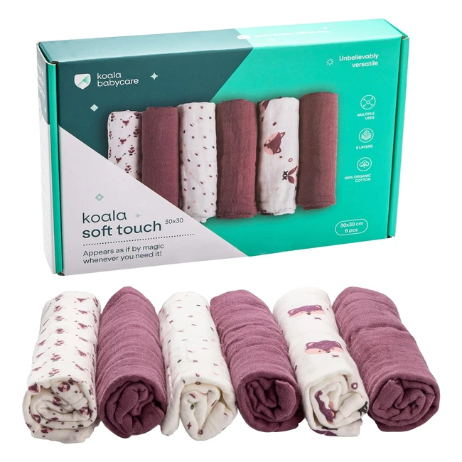 Muselinas Bebé Algodón 30x30 - Paquete 6 Unidades - Violeta - Koala Babycare