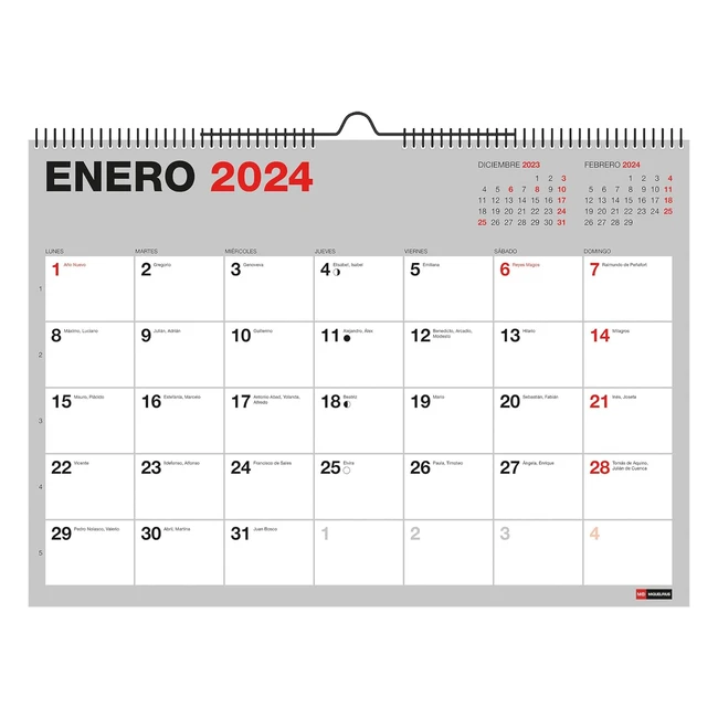 Calendario Pared Miquelrius A4 18 Meses Julio 2023 a Diciembre 2024 Gris