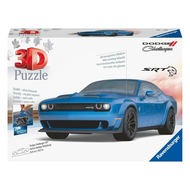 Ravensburger Puzzle 3D Dodge Challenger Hellcat Blu 108 Pezzi 10 Anni - Dettagli