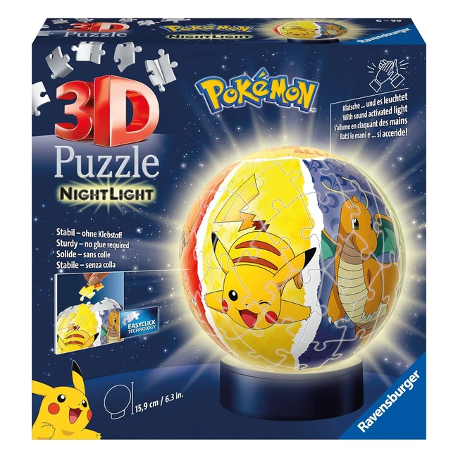 Ravensburger 3D Puzzle Nightlamp Pokemon 72 Pezzi 6 Anni - Costruisci la lampada con luce dei Pokemon!