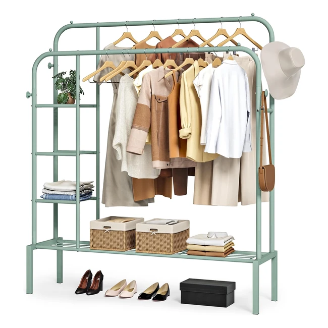 Joiscope Metal Clothes Rails 126158cm with 2 Hanging Rails & 4 Hooks Green