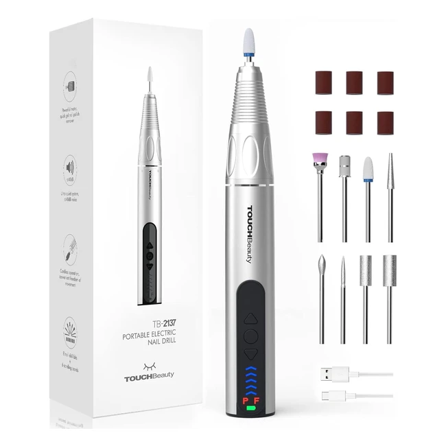 Fresa TouchBeauty Professionale Elettrica 30000 RPM - 8 Accessori Manicure Pedicure Argento