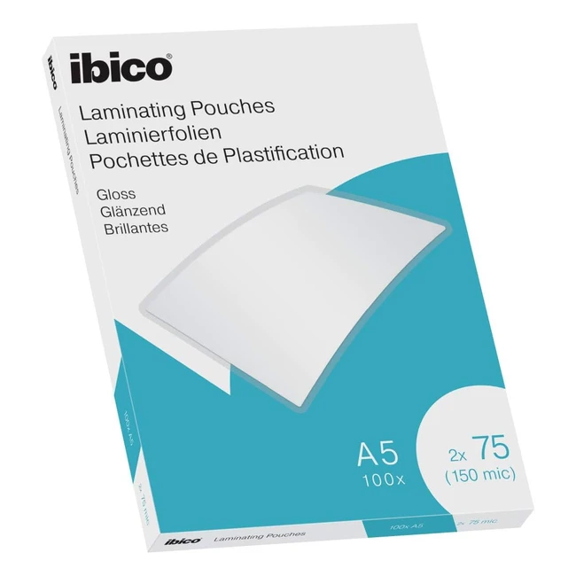 ibico A5 Laminating Pouches Gloss Finish 150 Micron Pack of 100 - Crystal Clear 