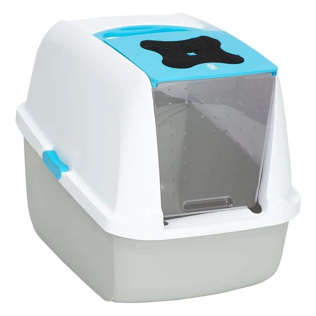 Catit Style Hooded Cat Pan Litter Tray 57L x 39W x 46.5H - Blue - Easy to Clean & Durable