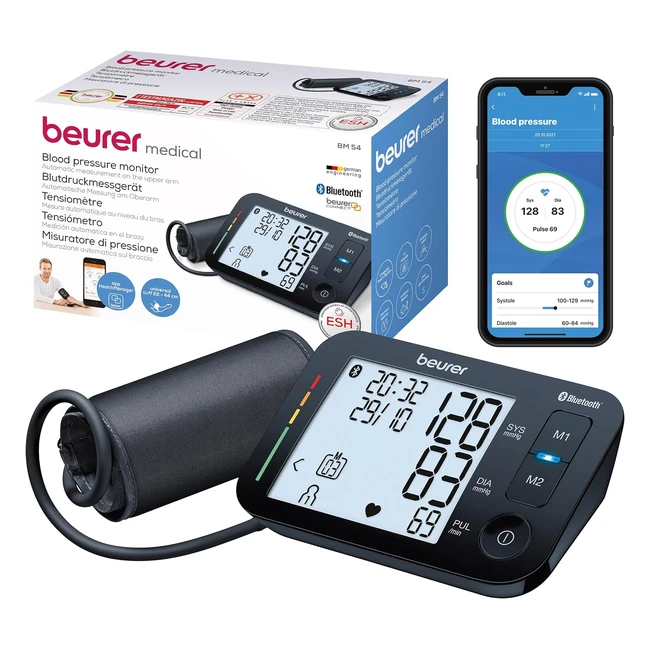 Tensiómetro Beurer BM 54 Digital XL con App Protección Datos Arritmias Manguito Grande 22-44 cm