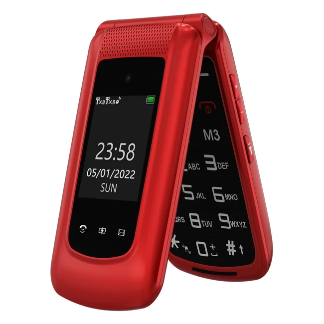 Téléphone Portable Senior Clapet Débloqué Grosse Touche 2418 LCD SOS Radio FM Rouge