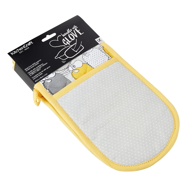KitchenCraft Yellow Sheep Novelty Double Oven Gloves - 100 Cotton - 86 x 18 cm 