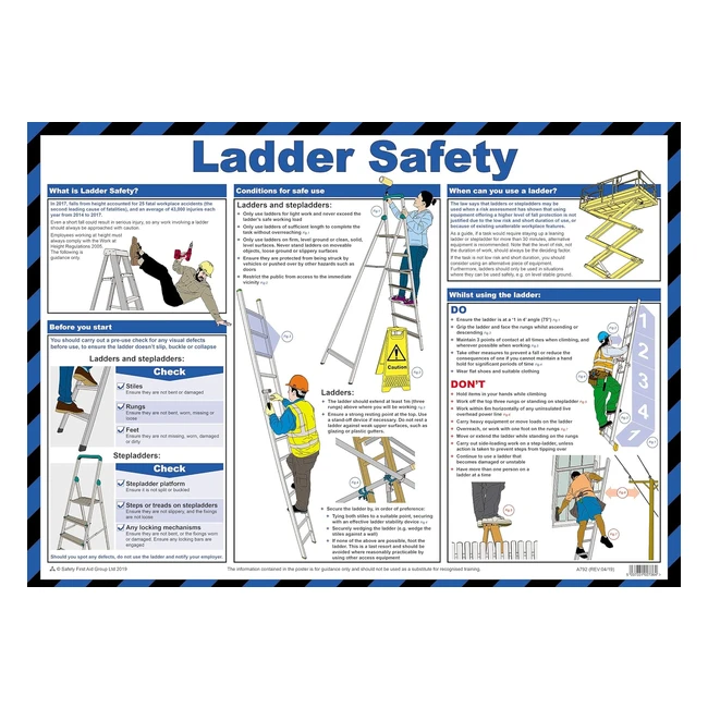 Safety First Aid Ladder Safety Poster A2 Laminated - Step-by-Step Guide