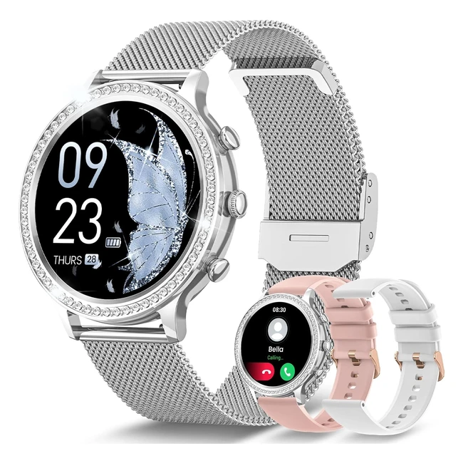 Montre connectée femme aimiuvei 132 bluetooth 53 - Diamant - 3 bracelets - Fréquence cardiaque - Sommeil - Fonction féminine - IP68 - Podomètre