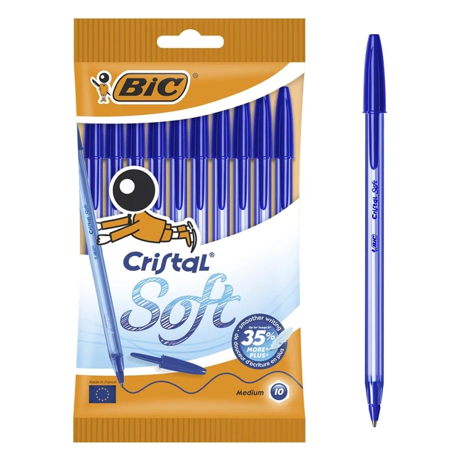 BIC Cristal Soft Kugelschreiber blau 10er Pack - Weiche Mine, Wolframkarbid Kugel, Easy Glide Technologie