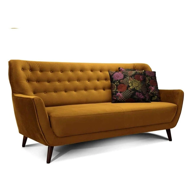 Cavadore 3-Sitzer Sofa Abby Retrocouch Samtoptik Gold 183x89x88
