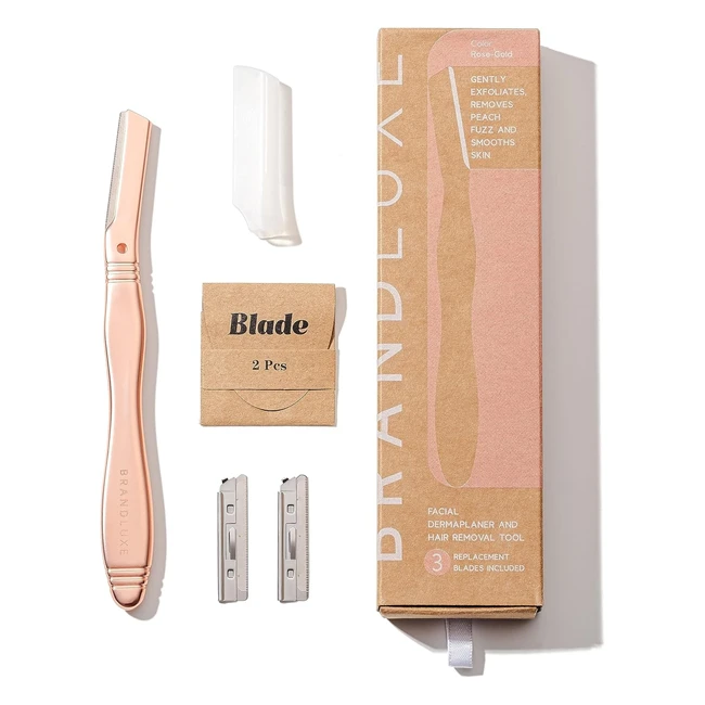 BrandLuxe Dermaplaning Tool for Face & Eyebrow Shaping - Ecofriendly Design, 3 Swedish Stainless Steel Razor Blades - Rose Gold