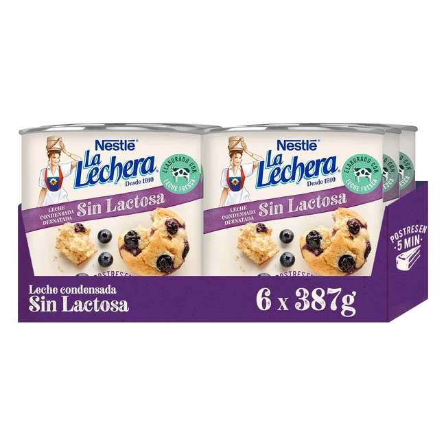 Leche Condensada Desnatada La Lechera Sin Lactosa 6x387g - Ideal para Reposter