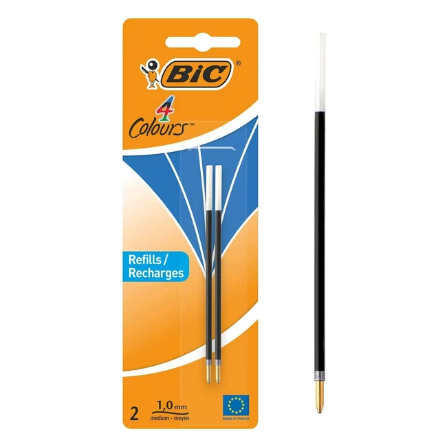 BIC Kugelschreiber Nachfüllungen blau 4 Farben Packung von 2 unverwischbare Tinte Kugeldurchmesser 10 mm Linienbreite 04 mm