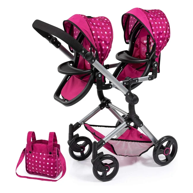 Landau jumeaux pour poupée, poussette réglable pliable avec sac bandoulière - EasyGo