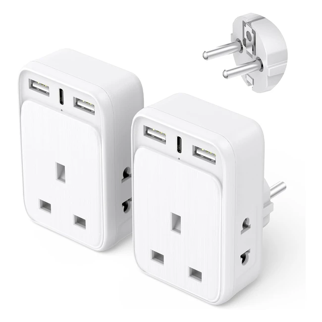 UK to EU Travel Adapter 2 Pack Aodeng with 3 USB Ports 20W USB C - Type EF