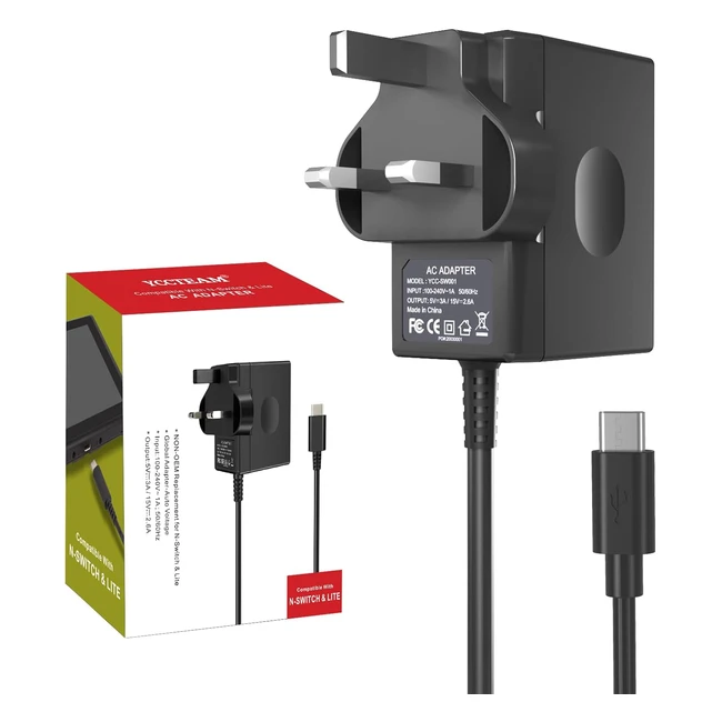 Yccsky Charger for Nintendo Switch OLEDLite AC Adapter Power Supply 15V 26A Fast