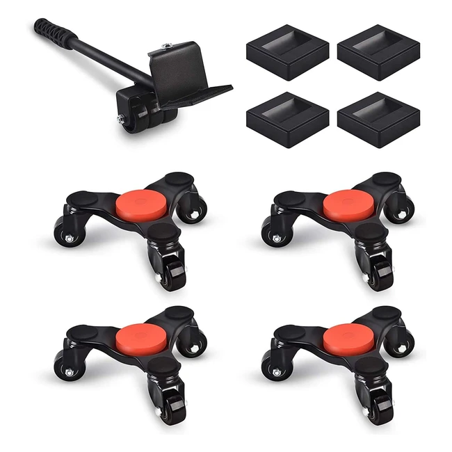 Ronlap 6inch Steel TriDolly Furniture Movers Dolly 3 Wheels 200kg Capacity - 4 Pack Black