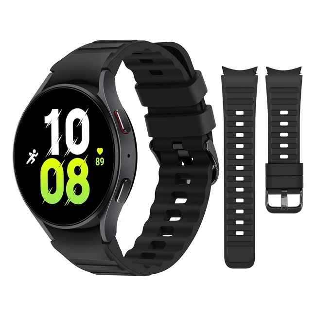 Tasikar No Gap Straps for Samsung Galaxy Watch 654 - Soft Silicone Sport Band 20mm - Black