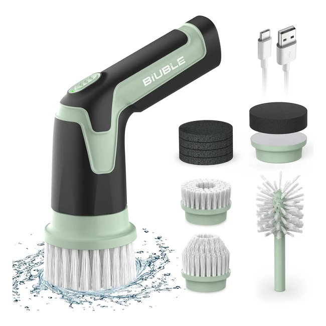 Biuble Electric Spin Scrubber - 8 Pcs Brush Set - Cordless - 2 Rotating Speeds