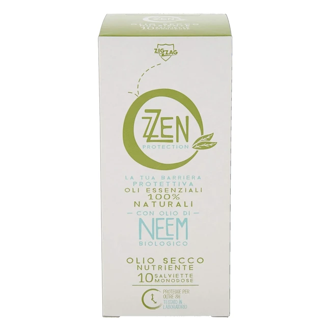 Zzen Protection Zanzare Salviette Antipuntura Olio di Neem Biologico Marula Vitamina E Repellente Anti Zanzare