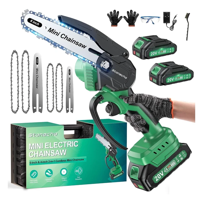Stonecho Mini Chainsaw Cordless 6 Inch 4 Inch Electric Chainsaw - 2 Rechargeable Batteries