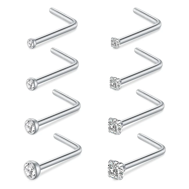 Niusiman 18g 20g Stainless Steel Nose Ring Studs - Small Crystal Nose Piercing K
