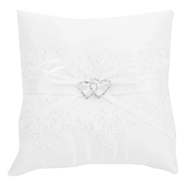 Coussin Alliance Bague de Mariage 15cm - Yagosodee - Réf. 123456 - Satin Dentelle Blanc
