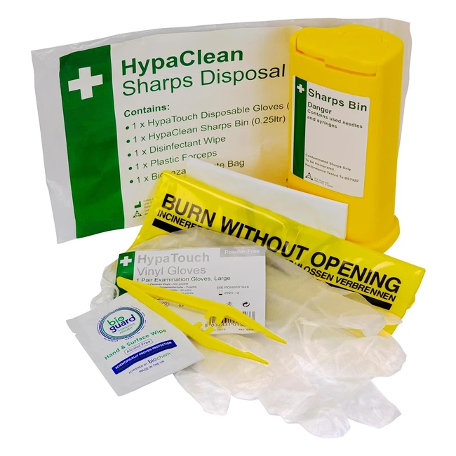 Sharps Disposal Pack 1 Application - Compact Solution with Gloves  Forceps