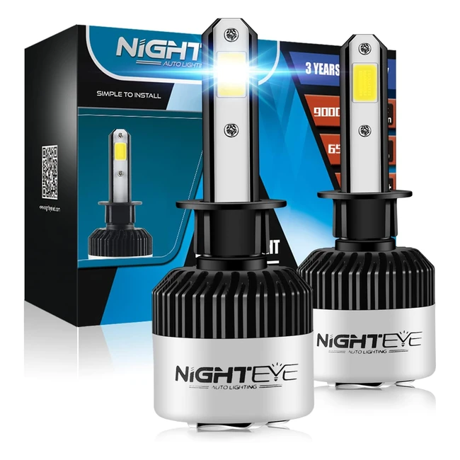 NightEye H1 LED Headlight Bulbs 350 Extremely Bright 9000LM 72W Car Conversion K