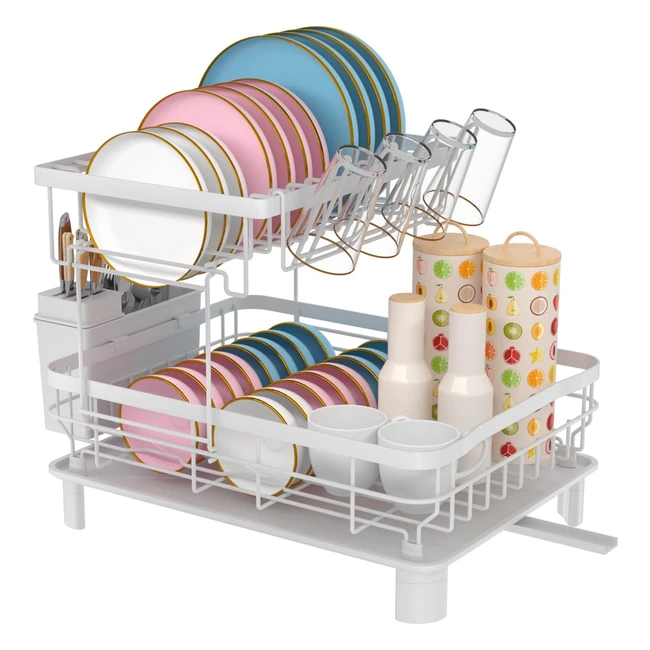 Scolapiatti Emanis con Vassoio Acqua e Ugello Rotante a 360 - Doppio Strato Bianco