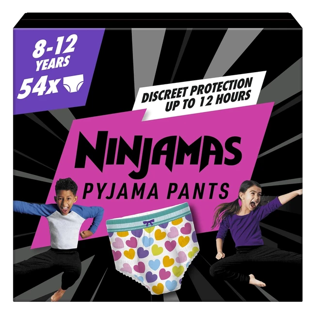 Pampers Ninjamas Pyjama Pants Unisex Hearts 8-12 Years 54 - Allnight Leak Protection