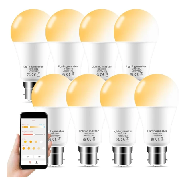 Lighting Master Alexa Light Bulbs 100W Equivalent Bluetooth Smart Bulb Dimmable B22 Bayonet 8 Pack