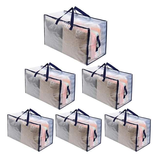 Veno 6 Pack Heavy Duty Oversize Large Storage Bag Organizer - Sustainable Water Resistant Clear