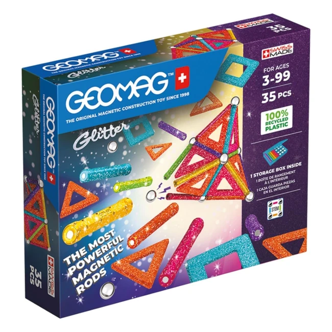 Geomag Glitter Recycled Constructions Magnétiques Pailletés - Pack 35 Pièces