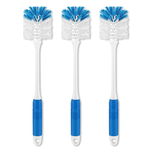 Yeudeuy Long Handle Bottle Brush Cleaner - Durable Bristles for Water Bottles, Glassware, Mugs - Blue 3 Pack