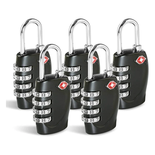 TSA Approved 4-Dial Security Travel Combination Padlock - Pack of 5