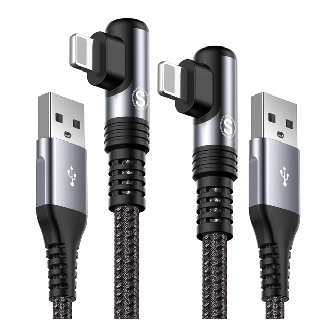 Cable Cargador iPhone 90 Grados 2m 2Pack MFi Certificado - Carga Rpida - Nylon