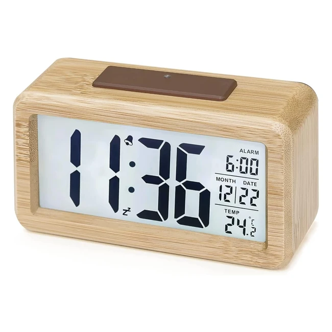 Aboveclock Digital Alarm Clock - Wooden Bedside Clock - Large LCD Display - Snooze Function - Brightness Sensor