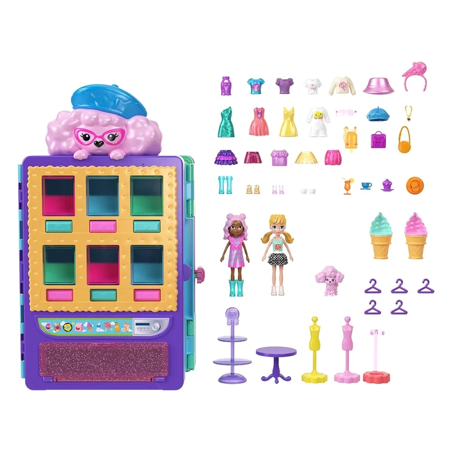 Polly Pocket Candy Style Fashion Drop Playset 2 Dolls 3inch Vending Machine 2Sto