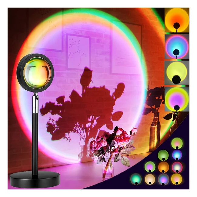 10 en 1 Lampe Coucher de Soleil Sunset Projection Lamp Rotation 180 10 Couleurs