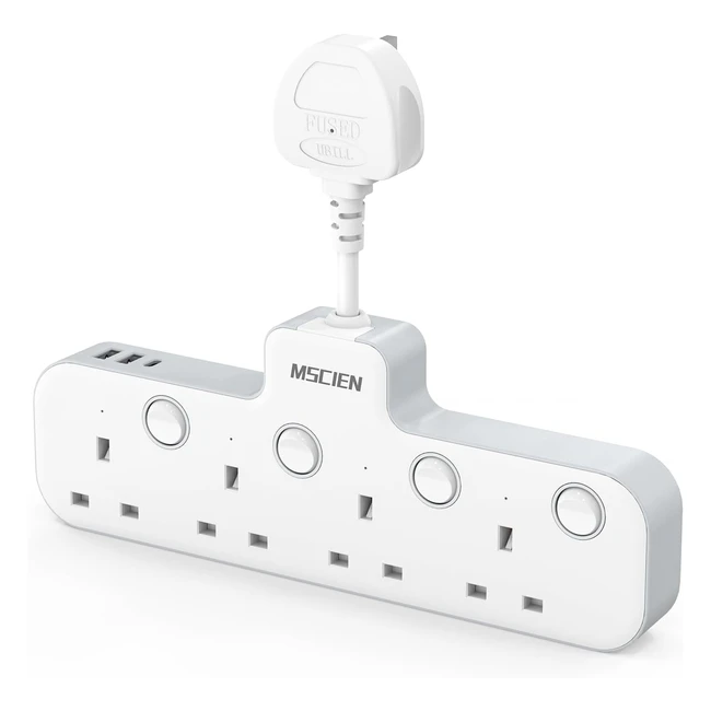 MSCIEN Multi Plug Extension Socket with USB 4 Way Plug Adapter - Home Office Mul