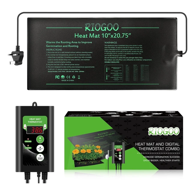 RioGOO Seedling Heat Mat & Thermostat Set Waterproof 10x20.75 Germination Warming Pad