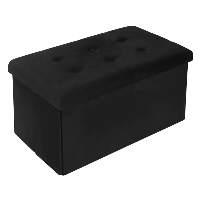 WOLTU SH70SZ Sitzbank mit Stauraum klappbare Aufbewahrungsbox Fußstütze gepolsterter Samtsitz max statische Tragkraft 300 kg 80 l 76 x 375 x 38 cm schwarz