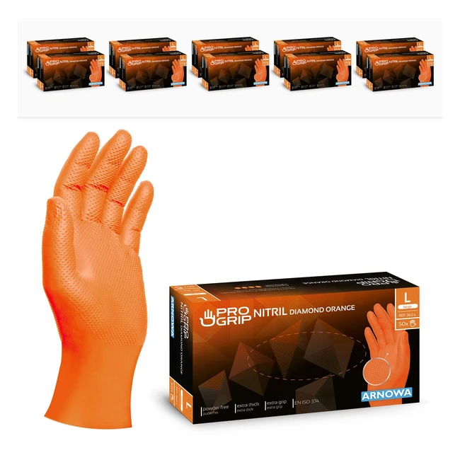 Progrip Guanti Nitrile Arancione 500 Pezzi - Extra Resistenti - Finitura Diamantata