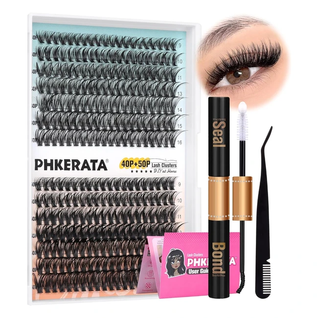 DIY Eyelash Extension Kit 280pcs Wispy & Cluster Lashes by Phkerata - 007D 9-16mm